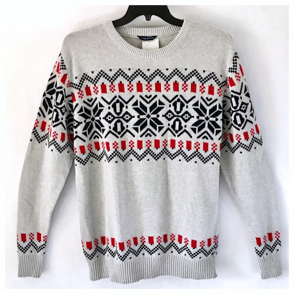 3/$15 Sophie & Sam Grey Navy Red Festive Cotton Sweater